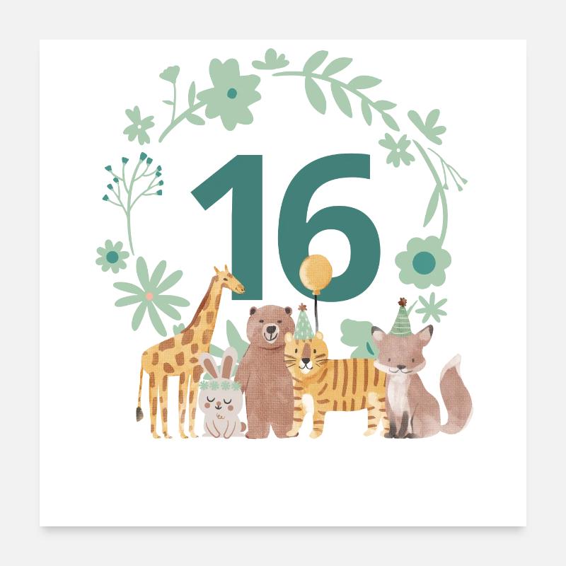 16-jähriges Jubiläum - Tierischer Geburtstag Poster 60x60 cm