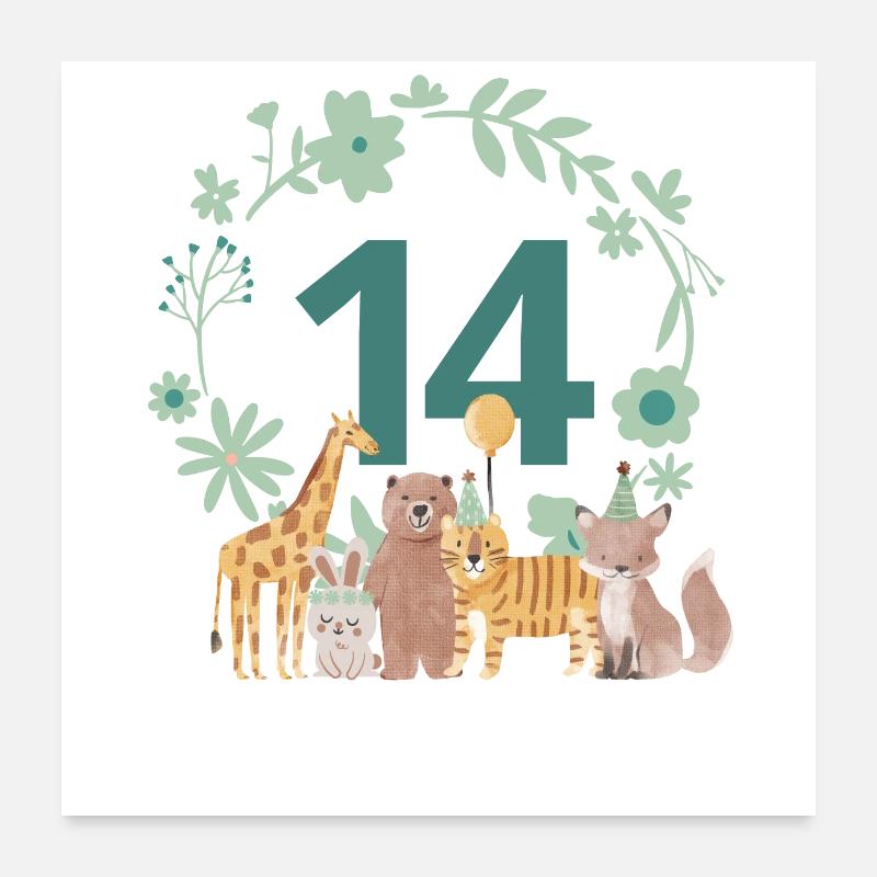 14-jähriges Jubiläum - Tierischer Geburtstag Poster 60x60 cm