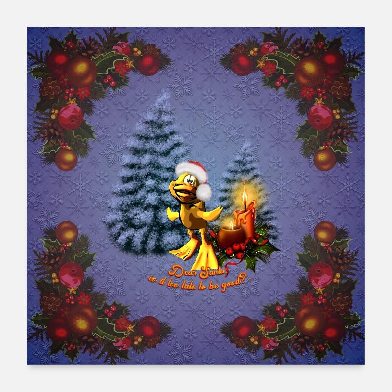 Drôle de canard avec chapeau de Noël Poster 60 x 60 cm
