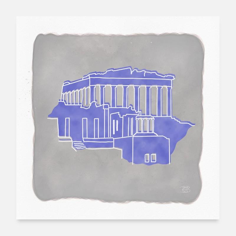 « Acropolis », design de lignes boho, série « Grèce » Poster 60 x 60 cm