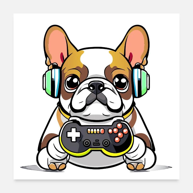 Bulldog while gaming gamer gaming gamblers gift Poster 24" x 24" (60x60 cm)