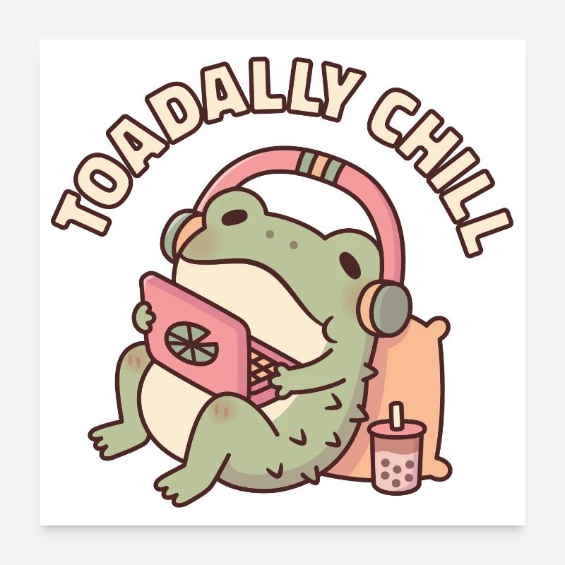 Crapaud mignon relaxant avec ordinateur portable Toadally Chill Poster 60 x 60 cm