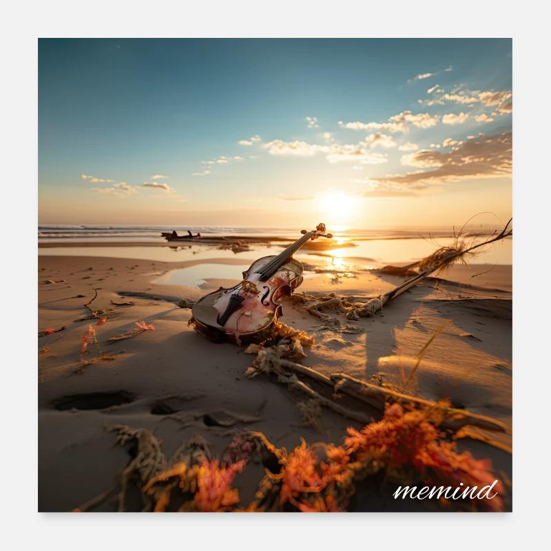 Violin at the beach Poster 60x60 cm