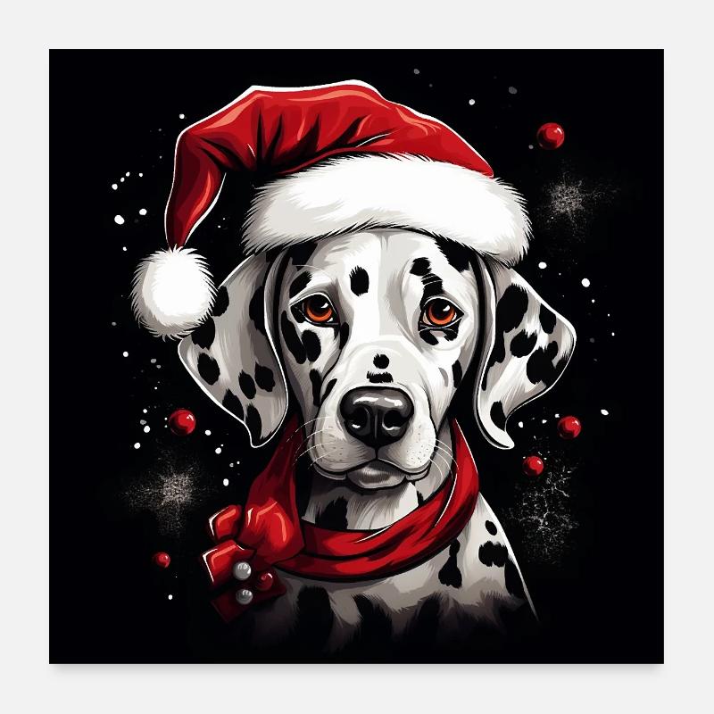 Dalmatiner mit Weihnachtsmannmütze Poster 60x60 cm