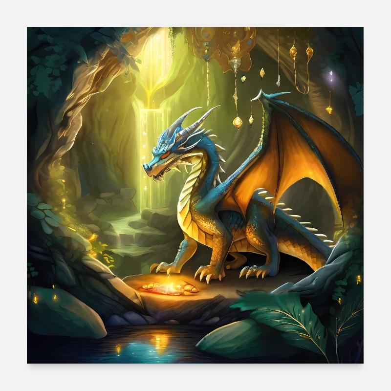 tanière dragon - Poster 60 x 60 cm - blanc