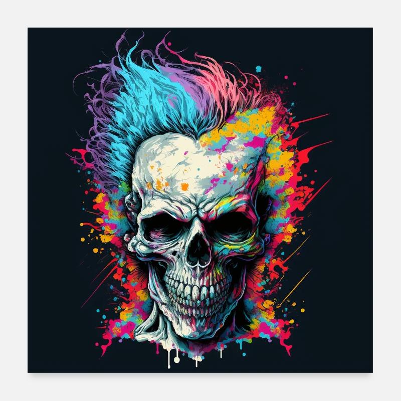 Colorful Horror Punk Zombie Skull Poster 24" x 24" (60x60 cm)