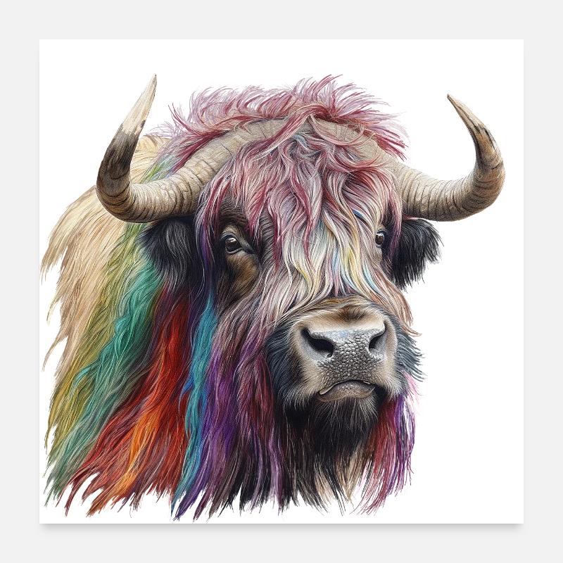 Bunter Büffel – Wild, Stark & Stilvoll Poster 60x60 cm