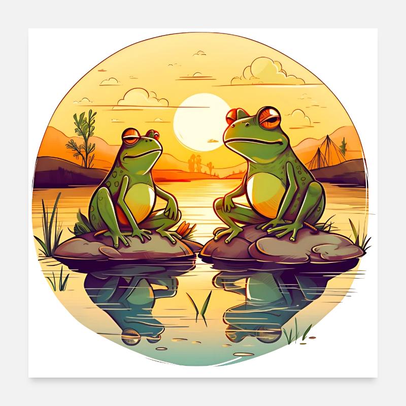 Zwei Frösche genießen die Strahlen der Sonne Poster 60x60 cm