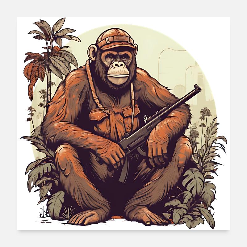 Singe armé pour la protection de la forêt tropicale Poster 60 x 60 cm