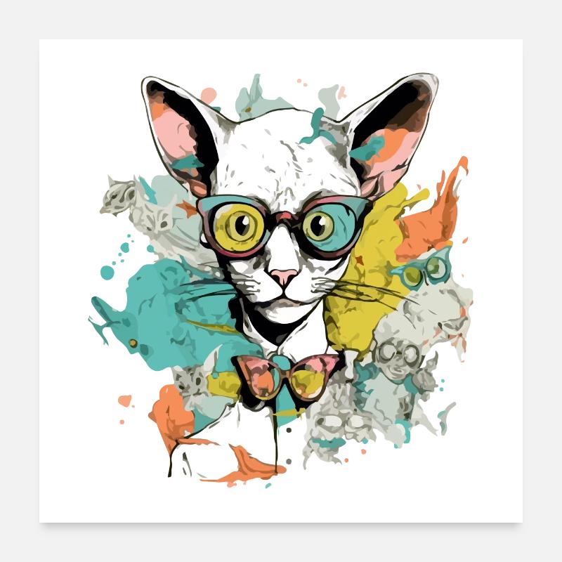 Ikolo le chat à lunettes Poster 60 x 60 cm