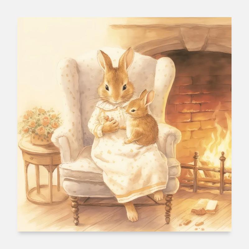 Devant la cheminée Poster 60 x 60 cm