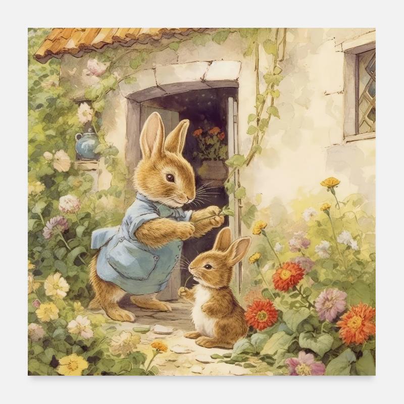 Lapin dans le jardin Poster 60 x 60 cm