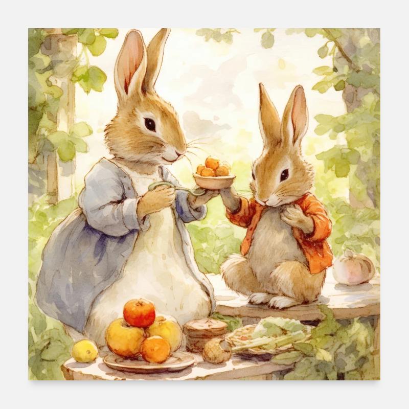 Lapin dans le jardin Poster 60 x 60 cm