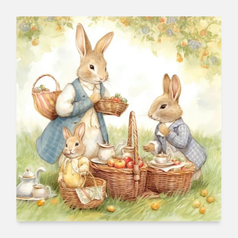 Hasen-Picknick Poster 60x60 cm