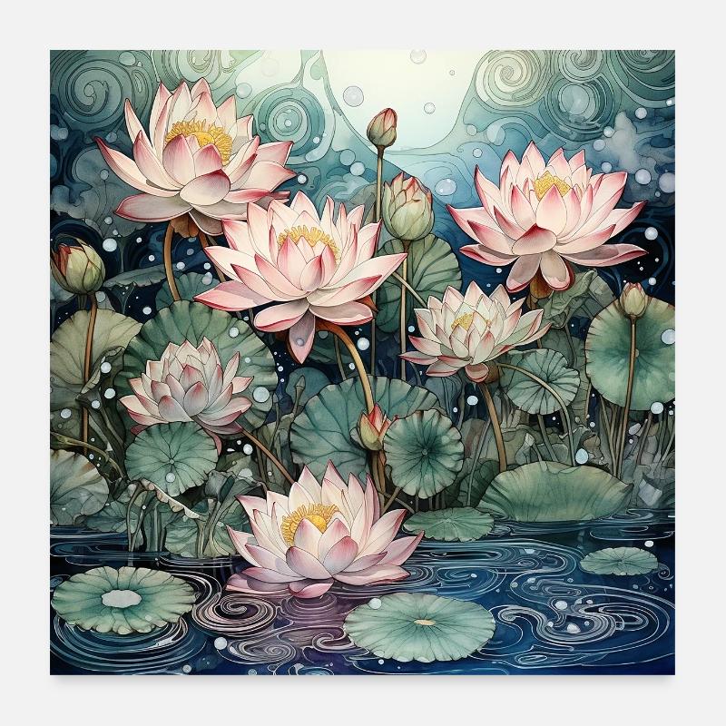 Wasserlilien - Poster 60x60 cm - Weiß