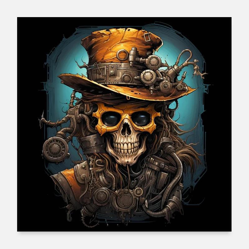 Crâne de zombie Steampunk Poster 60 x 60 cm