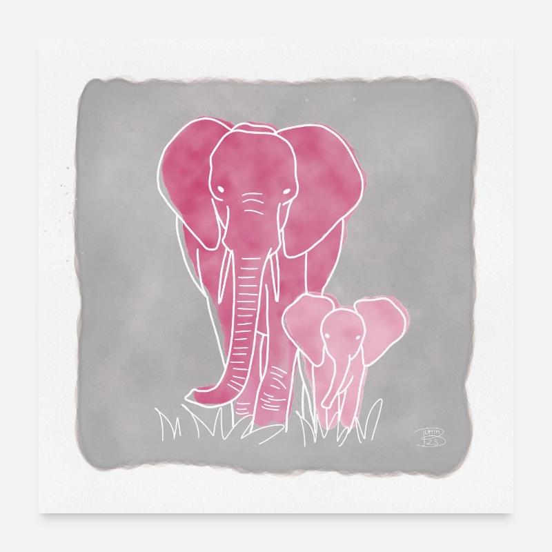"Elephant", Boho Line Art Design, Series "Big 5" Poster 24" x 24" (60x60 cm)