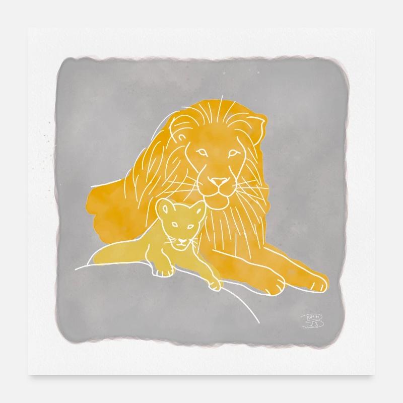« Lion », Boho Line Art Design, série « Big 5 » Poster 60 x 60 cm