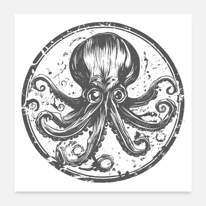 Octopus logo bnw Poster 60x60 cm