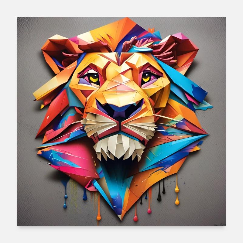 Lion de Papier Éclaboussé Poster 60 x 60 cm