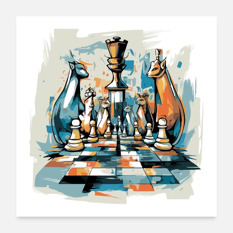 Chats et jeu d'échecs Poster 60 x 60 cm