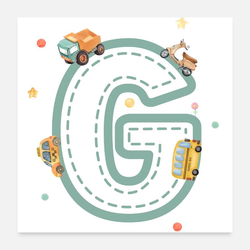 Fahrzeug Buchstabe g - personalisiertes Kindergeschenk Poster 60x60 cm