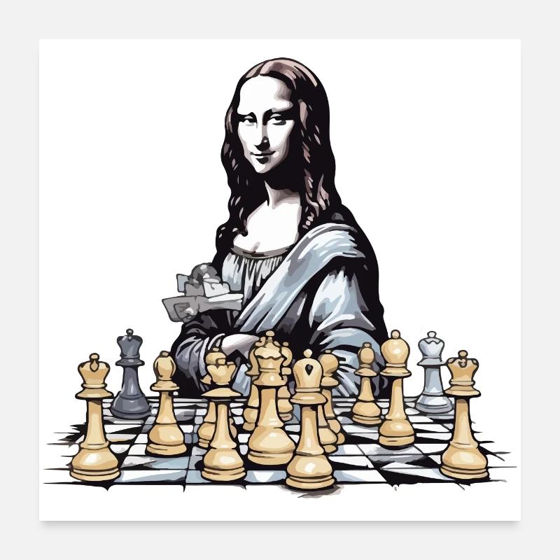 Mona im Schachklub Nr. 2 Poster 60x60 cm