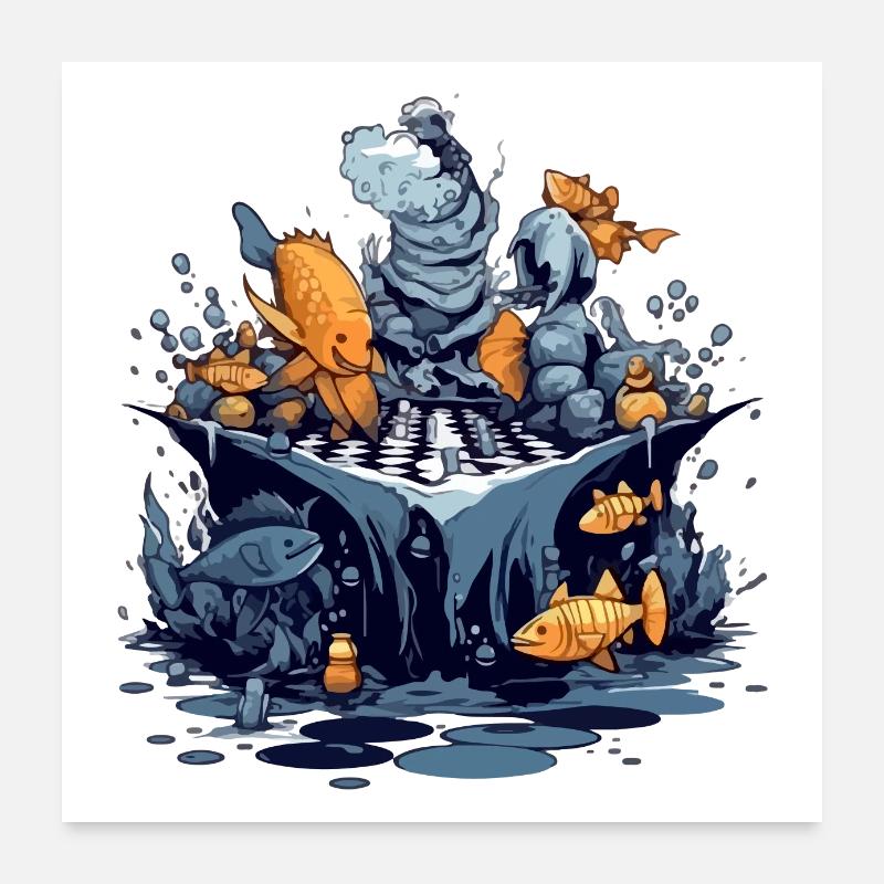Les poisson jouent au échecs Poster 60 x 60 cm