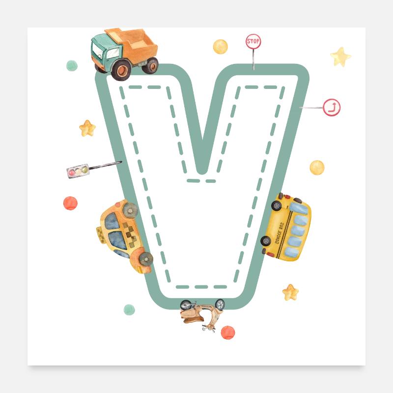 Letter v vehicle - personalized child gift Poster 24" x 24" (60x60 cm)