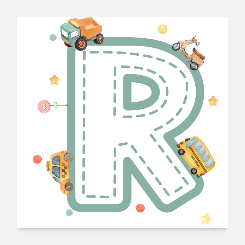 Letter r vehicle - personalized child gift Poster 24" x 24" (60x60 cm)