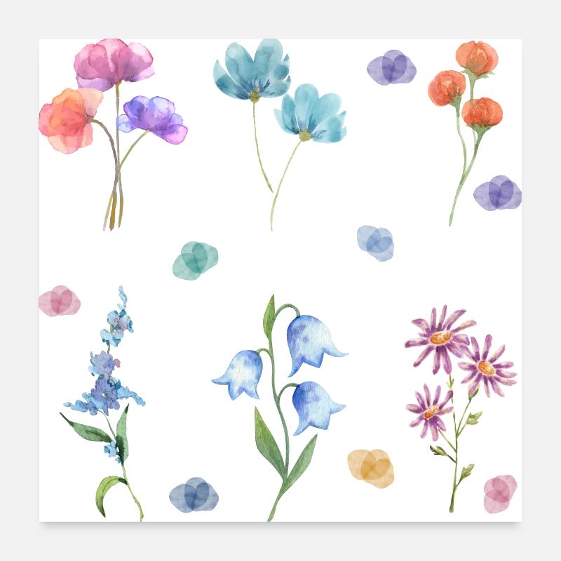 Fleurs watercolor Poster 60 x 60 cm