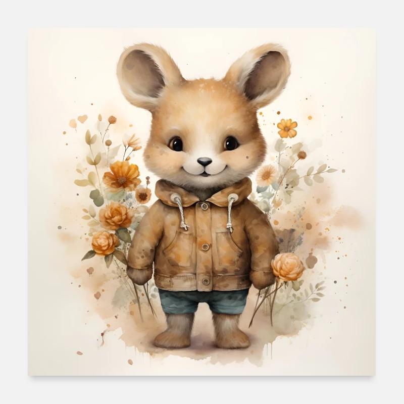 Hase mit Blumen Poster 60x60 cm