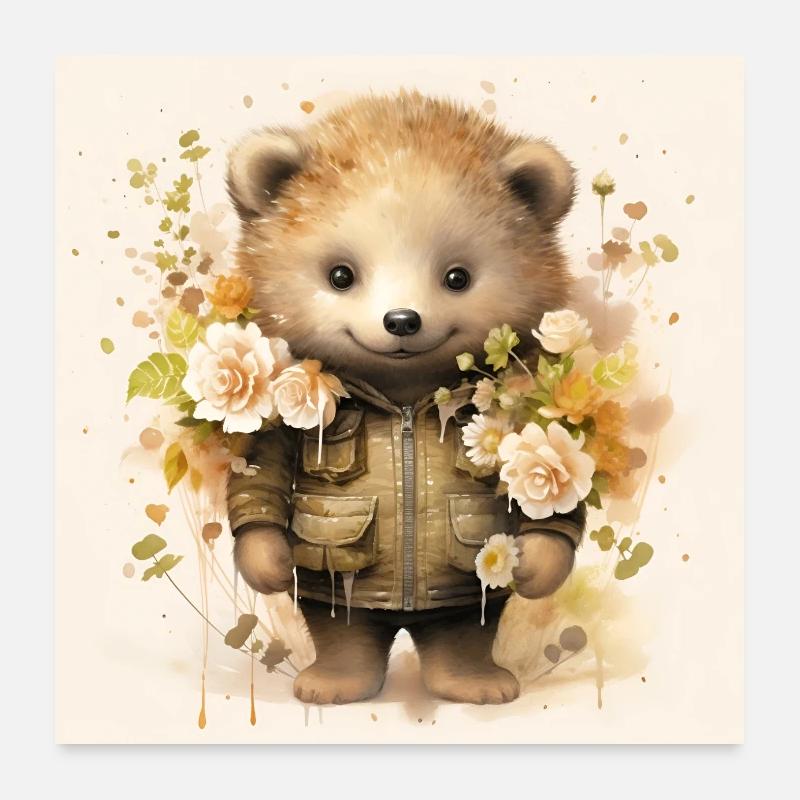 Igel mit Blumen Poster 60x60 cm