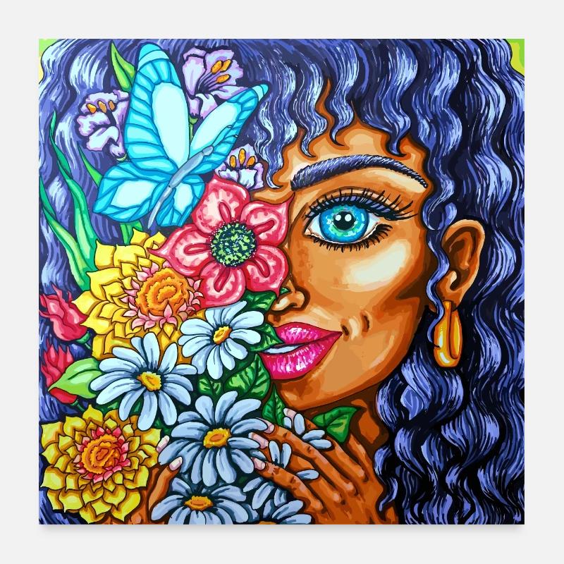 Mädchen mit Blumen Poster 60x60 cm