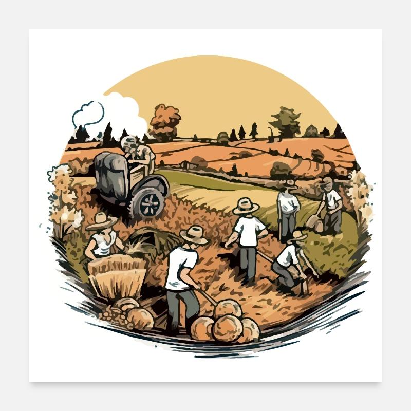 Alte Feldarbeit Poster 60x60 cm