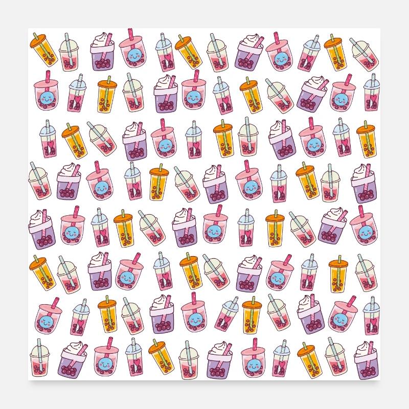 Kawaii Sweet Bubble Tea Pattern Poster 24" x 24" (60x60 cm)