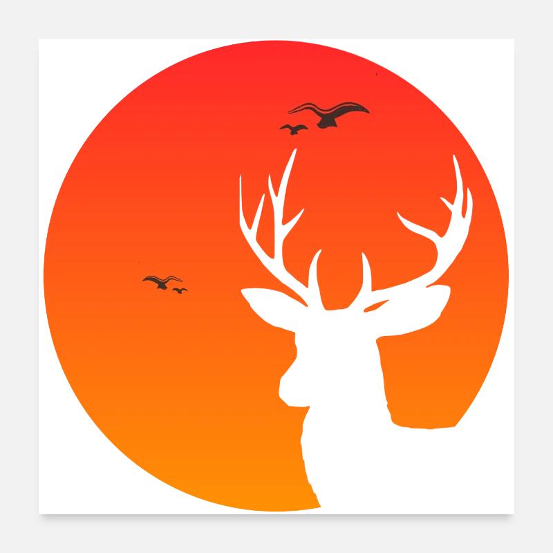 Cerf au coucher du soleil Poster 60 x 60 cm