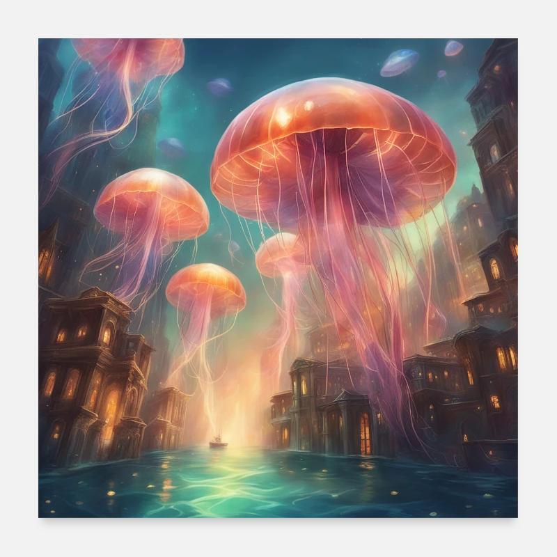 Glowing jellyfish Poster 24" x 24" (60x60 cm)