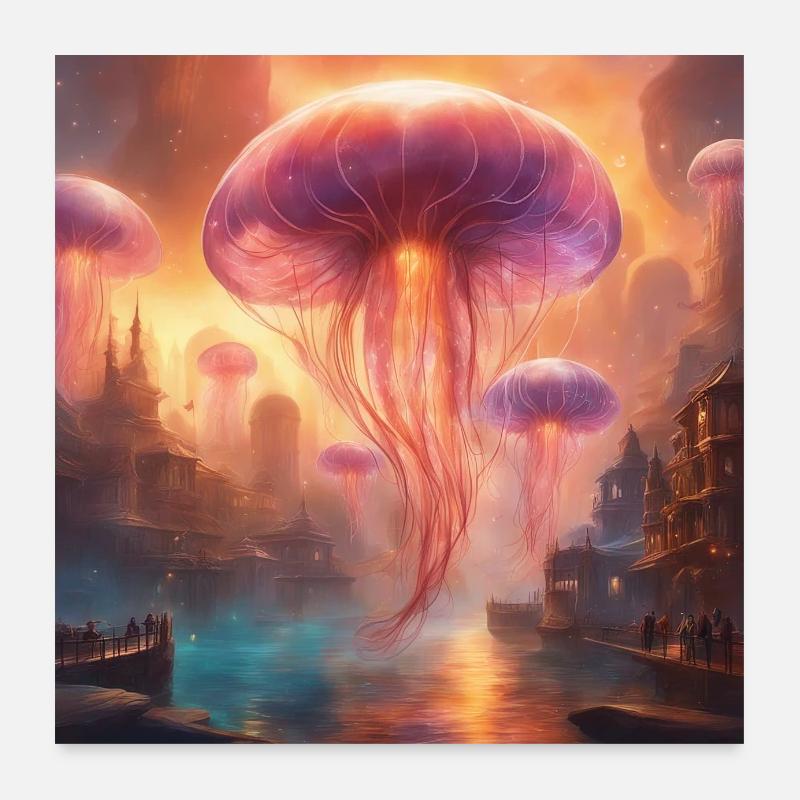 Glowing jellyfish Poster 24" x 24" (60x60 cm)