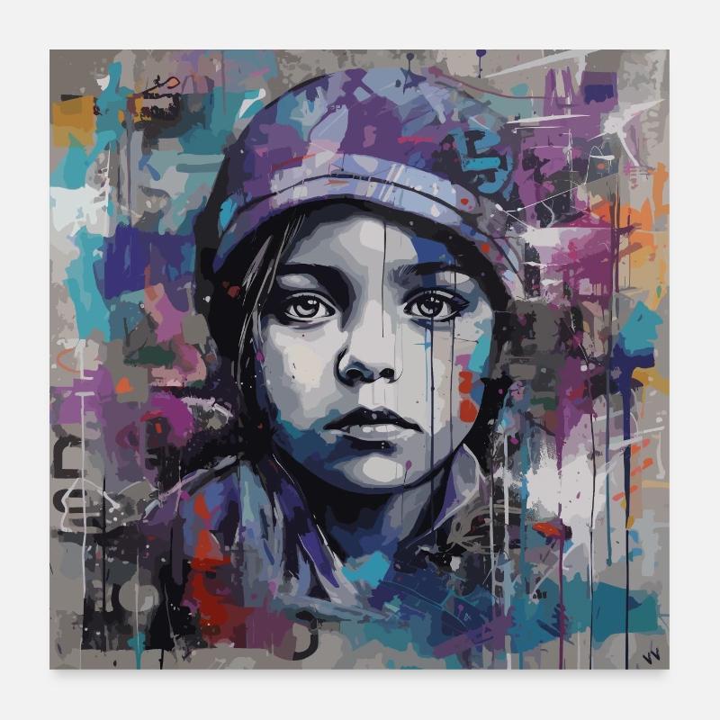 Dessin d’un enfant - Graffiti Patchwork Poster Poster 60 x 60 cm
