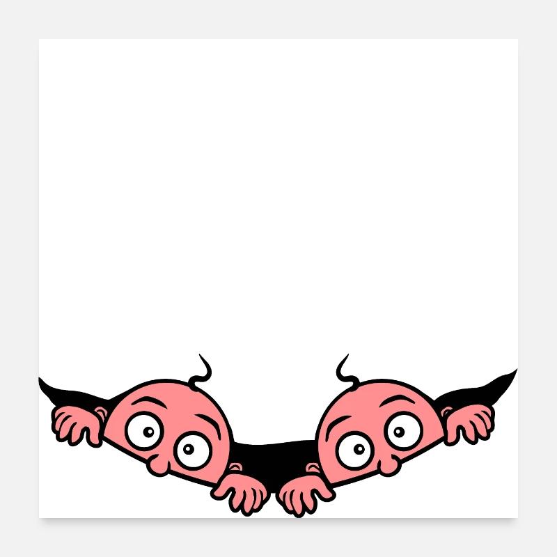 Femme enceinte avec deux bébés 2 jumeaux dans le ventre de bébé Poster 60 x 60 cm