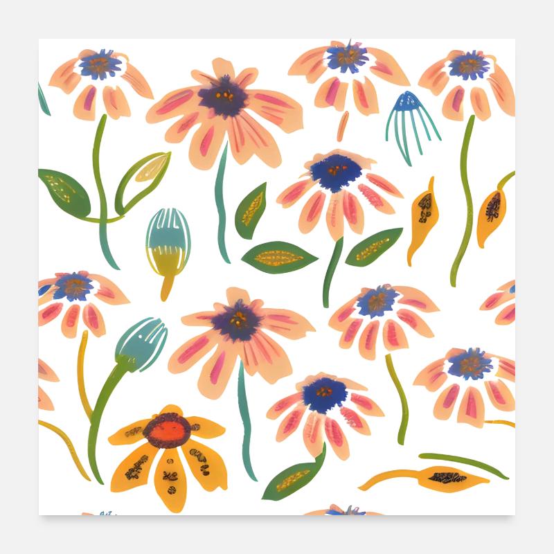 Fleurs printanières Belles fleurs Dessin esthétique Poster 60 x 60 cm