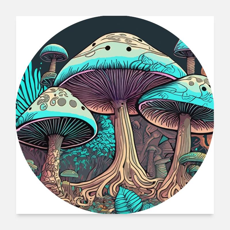 Psychedelischer Pilz-Dschungel Poster 60x60 cm