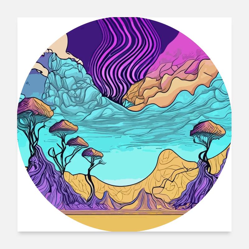Psychedelischer Himmel über Wüste und Tal Poster 60x60 cm