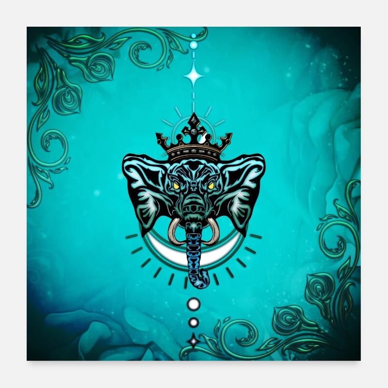 Decorative elephant with crown. Poster 24" x 24" (60x60 cm)