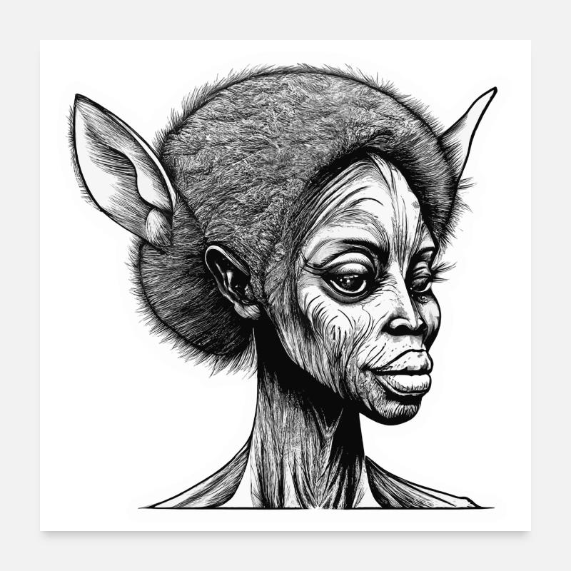 Black and White Mystical Human Doe Poster 24" x 24" (60x60 cm)