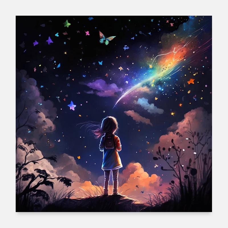 Look de fille dans le ciel Poster 60 x 60 cm