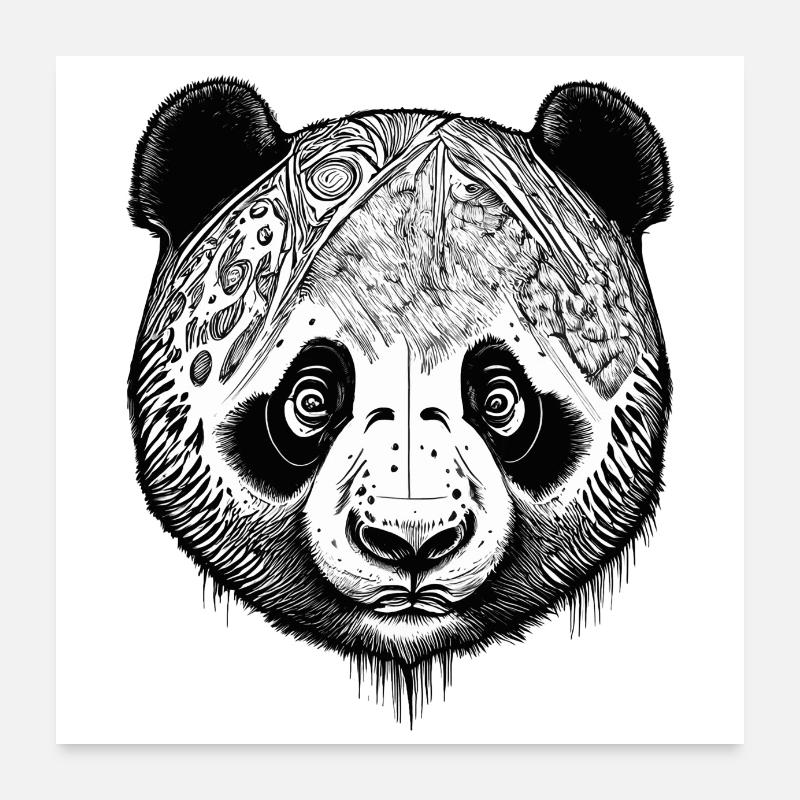 Gravure Panda noir et blanc Poster 60 x 60 cm