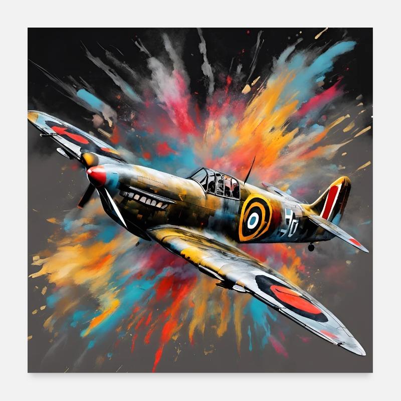 Spitfire British World War 2 Fighter Splash Art Poster 24" x 24" (60x60 cm)