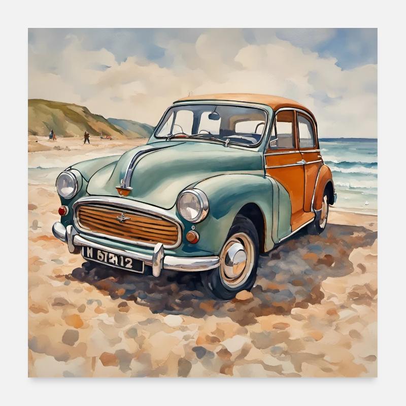 Morris Minor British Car Retro Beach Art Poster 60 x 60 cm
